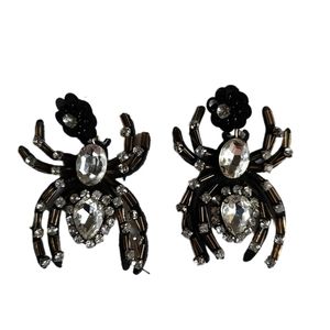 Rhinestone Spider Earrings | Black Felt Backing